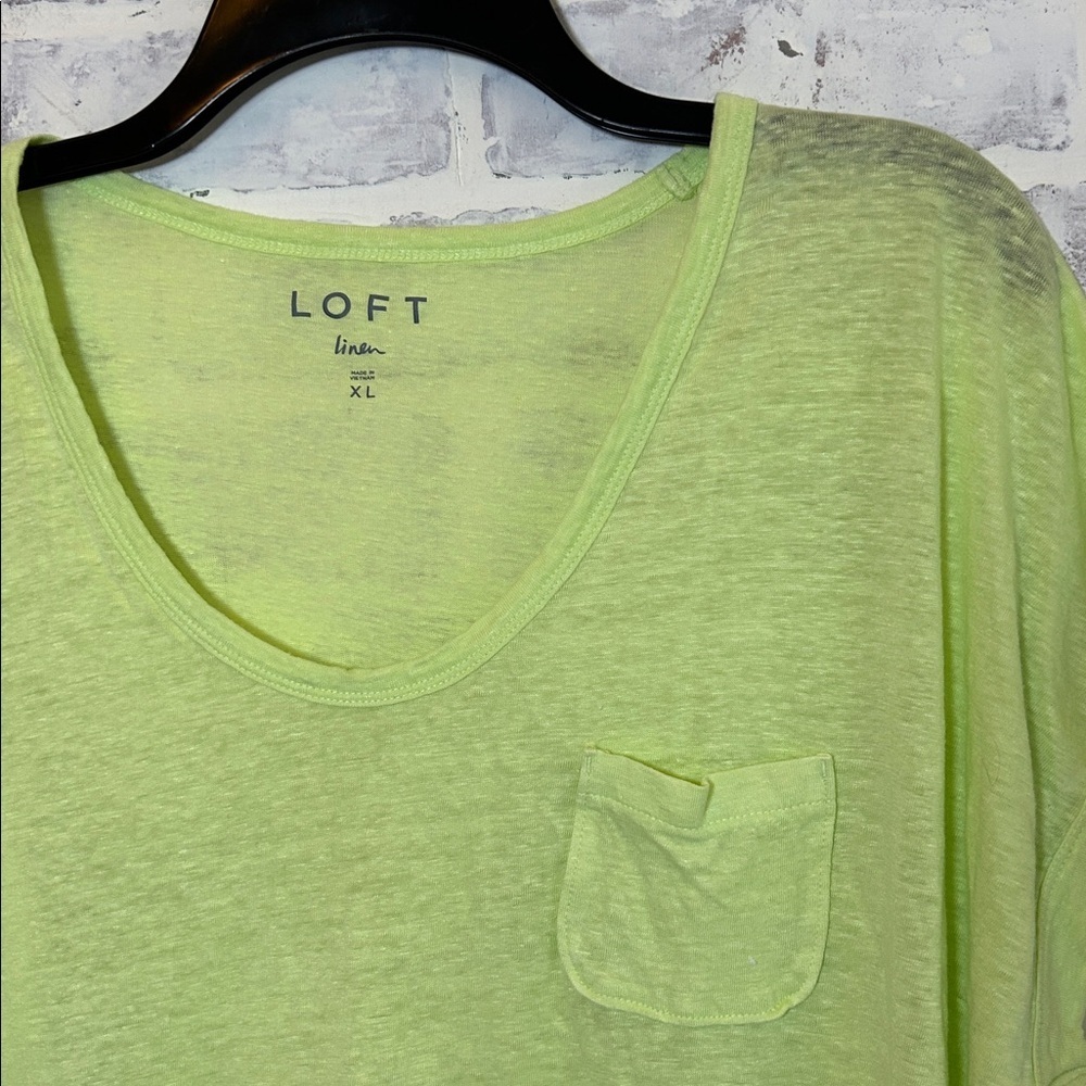 LOFT Linen Women's XL Pocket Tee Neon Green S/S Tshirt Lightweight Beach Summer - Picture 3 of 5